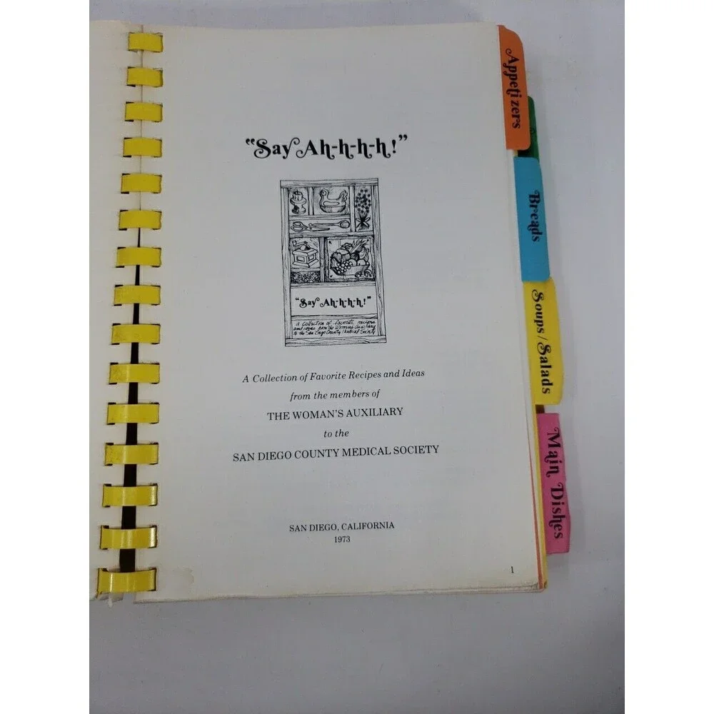 Women's Auxiliary San Diego Medical Society Say Ah-h-h-h Cookbook Vintage 1973